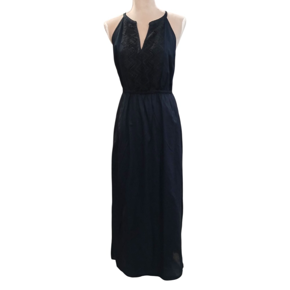 Old Navy Black Lace Trim Halter Neck Maxi Dress Women Size M Crochet
